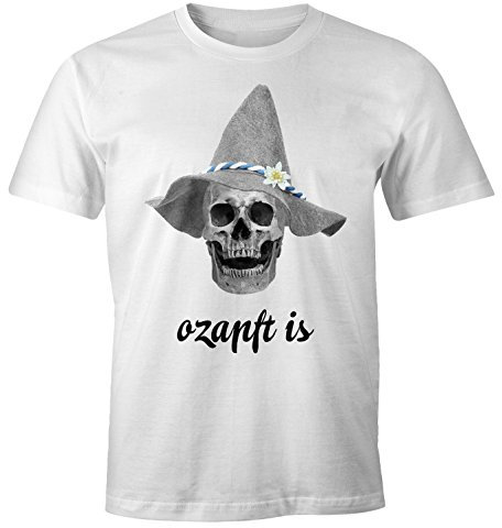 MoonWorks T-Shirt Herren ozapft is Totenkopf Filzhut Bayrisch Bayern Skull Fun-Shirt Volksfest weiß 5XL