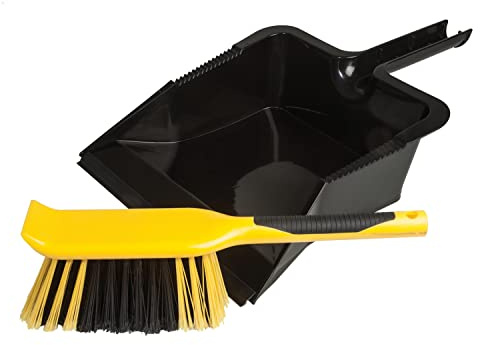 Heavy Duty Black & Yellow Dustpan and Brush Set Indoor Outdoor Kitchen Garden Floor Sweeping Cleaning