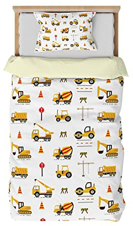 DJDEA Bagger Kinderbettwäsche 135x200 Junge Weich Mikrofaser | Baustellen Motiv Bettwäsche Kinder mit Reißverschluss, Bettbezug und 1 Kissenbezug 80X80cm Geschenk für Junge