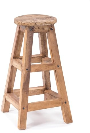 DESIGN DELIGHTS BARHOCKER Jack | Mahagoni Holz, 70 cm | Holz Barstuhl, rustikaler Sitzhocker, Tresenhocker, Pflanzenhocker