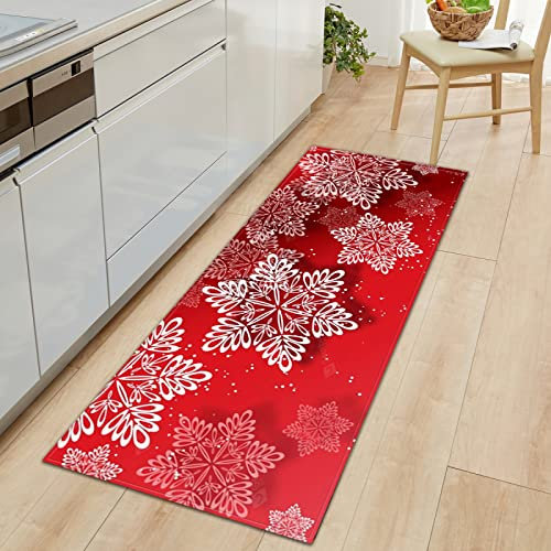 GOKSEL Küchenteppiche Weihnachten & Schneeflocken Rutschfestes Küchenmatten, Saugfähig Küchenläufer, Komfort Läufer Teppich Set für Küche, Staubdicht Fußmatte 60 x 180cm