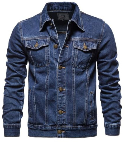 Oanviso Homme Cardigan en Jean Veste en Jean Décontracté Blouson à Revers Classique Manteaux Maillot de Jean Pullover Slim Fit Veste à Manches Longues pour Printemps A Bleu Foncé S