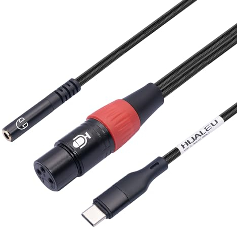 HUALEU Cable de micrófono USB C a XLR hembra de 10 pies y adaptador de salida estéreo hembra de 3,5 mm, cable de auriculares USB C a 3,5 mm y cable de grabación de micrófono hembra XLR para iPhone 15,