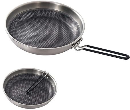 UGCER Outdoor-Edelstahl-Waben-Antihaft-Bratpfanne mit klappbarem Griff, Picknick-Camping-Ausrüstung, Camping-Küche, Kochgeschirr,28cm