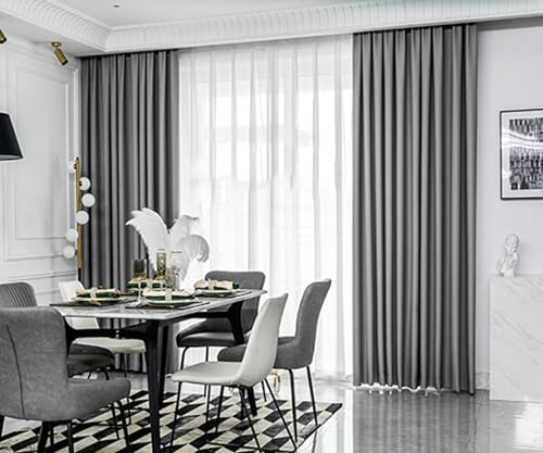 Gualiy Vorhang Gardine 2er Set, Blickdichte Vorhänge Schlafzimmer mit Ösen 86x138CM Einfarbig Gardinen Hellgrau Vorhänge für Schlafzimmer
