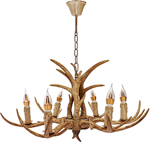 CLEADONG Geweih Pendellampe DIY Vintage Pendelleuchte Retro Industriestil Hängelampe Geweihlampe Pendellampe Für Esszimmer Wohnzimmer Cafe Küche Bar 66 * 45cm,6 Head