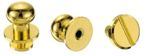 QUARKZMAN Lot de 5 Vis Rivets à Tête Ronde en Laiton Massif de 10 mm pour la Réparation et la Décoration Artisanale de Ceintures, Portefeuilles et Sacs à Main, Couleur Or