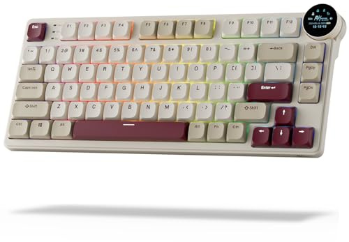 RK ROYAL KLUDGE N80 Low Profile Mechanische Tastatur mit Smart Display & Knopf, Top Mount 75% Kabellose Mechanische Tastatur BT/2.4G/USB-C, Software-Unterstützung, 80 Tasten, Braune Schalter
