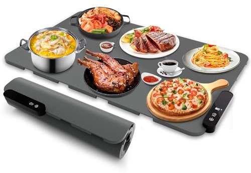 HASDSAGY Electric Warming Tray, Rollable Food Warming Mat with 5 Temperature 6 Timer Setting Warming Tray Food Warmer Versatile Electric Warming Hot Plates Trays Heat Pad for Parties Home Travel