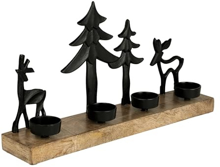 EGLO LIVING Teelichthalter mit Deko Rentieren Baliguian | Weihnachtsdeko Fensterbank Wohnzimmer, Tischdeko Weihnachten Hirsch Weihnachtsbaum, Holz und Metall in Schwarz, 38 x 20 cm