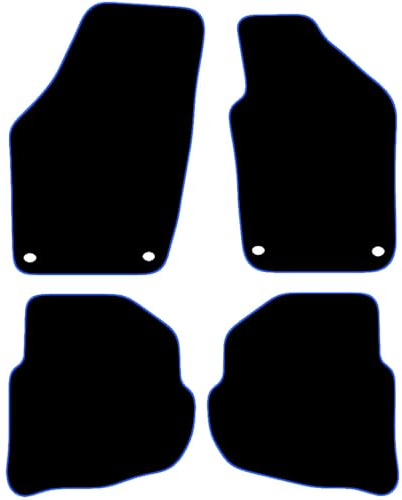 VW Polo 9N3 2005 2009 4 Piece Set with 4 Oval Clip Car Mats UK-Made Tailored Fit Carpet Floor Mats Full Coverage Compatible Accessory Blue Trim