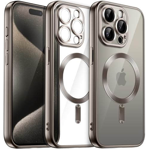 JETech Magnetic Case for iPhone 15 Pro Max, Matte Natural Titanium | Compatible with MagSafe, Camera Lens Protection, Electroplated TPU Frame, Shockproof Protection