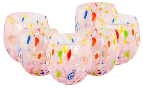 MurArt Verres de Murano Lot de 6 verres de 400 ml Collection Marea en verre soufflé à la main, fabrication artisanale Made in Italy