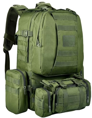 Wiserset Zaino tattico, 60 l, zaino militare, grande sopravvivenza Molle, zaino da giorno per uomo e donna, borsa rimovibile per esterni, verde, 60L