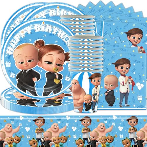 61 Stk Baby Geburtstag Partygeschirr, Kinder Party Zubehör, Party Dekorationen für Jungen und Mädchen, Inklusive Partygeschirr für 20 Personen Pappteller, Pappbecher, Papierservietten, Tischtücher