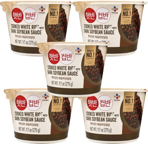 CJ Hetbahn Korean Cooked White Rice with Dark Black Bean Sauce Instant Meal 275g (Pack of 5)