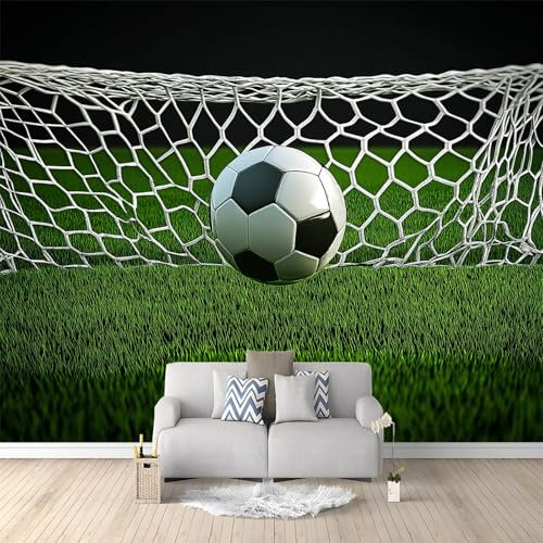 Wallpaper 400 x 280 cm Non-Woven Premium Art Print Fleece Wall Mural Decoration Football in The Goal Bedroom Home Poster Decoration Blue