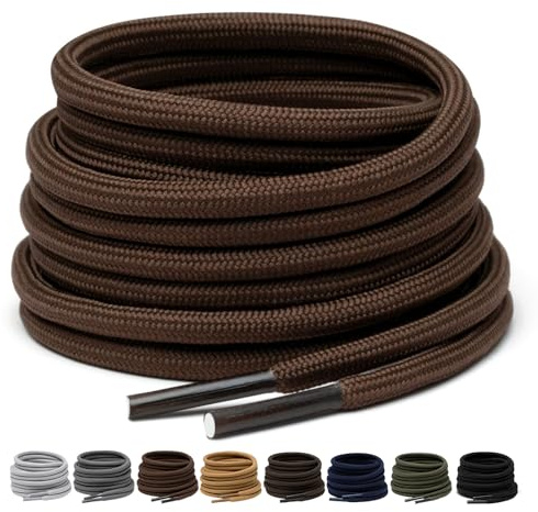 Puzeam 2 pares de cordones redondos de 4 mm para botas, cordones de seguridad para zapatos de senderismo al aire libre, cordones resistentes para zapatillas de deporte, marrón, 120