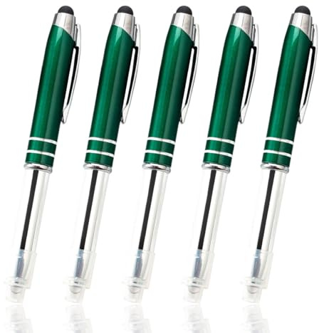 Bolígrafo 3 en 1 con linterna LED multifuncional con luz de antorcha y punta de bolígrafo para dispositivos de pantalla táctil/papel (tinta negra, verde)