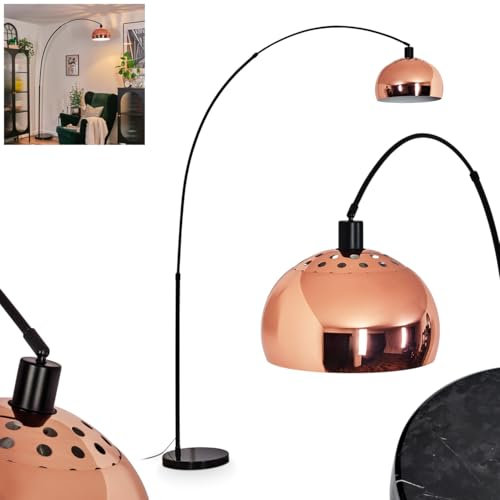 HOFSTEIN Stehleuchte Baloca, Stehlampe aus Metall in Schwarz/Kupfer/Weiß mit Marmorfuß, verstellbare Leuchte im Retro/Vintage-Design, Lichteffekt u. Fußschalter, E27, Wohnzimmer, Schlafzimmer, Büro