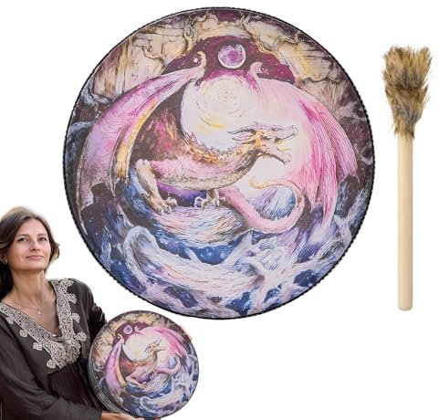 Schamanische Handtrommel, Meditationstrommel, Soundbadinstrumente, traditionelles schamanisches Fass, baut rhythmische Meisterschaft, immersive Erfahrung 25x25cm/9,84x9,84 Zoll für Erwachsene