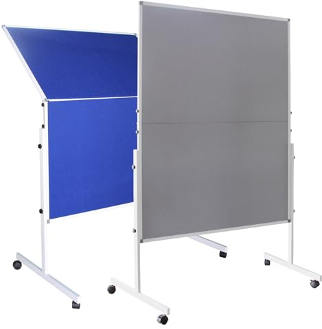 XIWODE Mobile Moderationswand aus Filz - Große Moderationstafel mit Rollen (120x150 cm), Klappbar & Doppelseitig Benutzbar als Pinnwand Raumteiler für Projektarbeit & Meetings, Blau