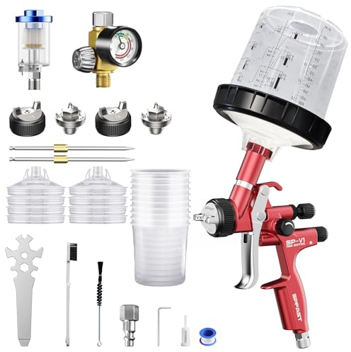 SPFAST SP-V1 HVLP Air Spray Gun Kit with 20 Oz Disposable Paint Cups, 1.3/1.5/1.8mm Nozzle Automotive Paint Gun, House & Car Paint Sprayer for Furniture, Base & Top Coating, Low Overspray