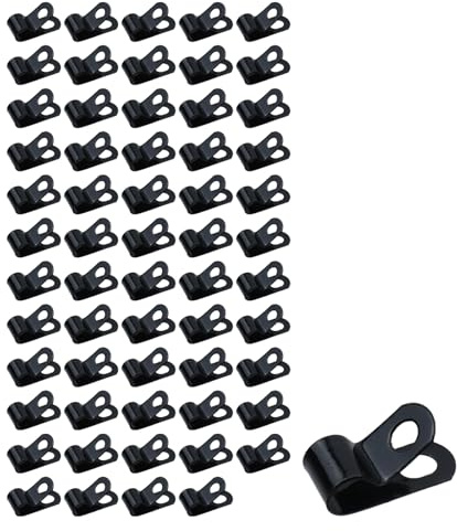 LC LICTOP R Type Cable Clamps, Galvanized Steel Clips for 7mm/0.28 Inch Pipe Tube Cord, Black Zinc Coated Metal Clamp with Screws, Hose Wire Management Fastener for DIY Electrical Installation, 60 Pcs