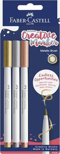 FABER-CASTELL - Goldfaber Creative Marker 3er Set Metallic Brush | Wasserfeste Pinselstifte für Karten, Handlettering und kreative Projekte