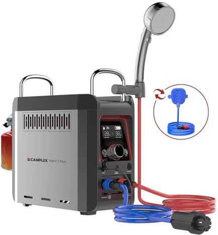 CAMPLUX Nano Gas Water Heater Mobile, 3 Litre Gas Hot Shower with Water Pump & Handle, for Camping, Outdoor, Vanlife, Nano 3 Max