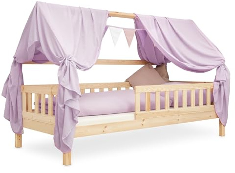 Ehrenkind® Kinderzimmer-Deko-Set: Betthimmel & Wimpelkette für magische Momente | Oeko-TEX Zertifiziert | Kinderzimmer Deko | Betthimmel Kinderzimmer, 90x200 Flieder