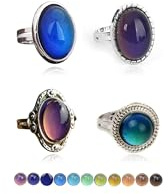 HUASAI 4Pcs Mood Rings for Women Adjustable Size Oval Color Changing Ring for Women Gemstone Crystals Ring Holiday Outfit Accessories