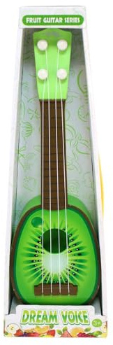 Spielzeug Gitarre für Kinder – ca. 36 cm – Obstmotive: Orange, Kiwi, Melone oder Erdbeere – 4 Saiten – musikalisches Spielzeug ab 3 Jahren – Motorik fördern – mit Tragegriff im Karton (Kiwi)