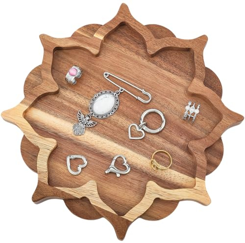 Beebeecraft Plateau de Service en Bois de Fleur de Lotus de 25x25x2cm de Large Plateau de Service en Bois pour Fruits Desserts Bar Café Fête Pendaison de Crémaillère Cadeaux Nouv Décoration