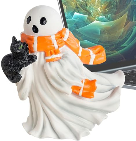 DAWCBVJQ Figura de fantasma de Halloween | Escultura decorativa de escritorio de Halloween, figura de gato fantasma de resina para alféizar de ventana, tocador, estantería, mesita de noche, vitrina