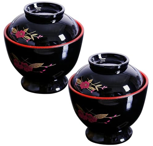 Licsaliwe Bols à soupe miso, 2 pcs bols japonais en plastique avec couvercle 3, 7x3, 7 pouces, pour ustensiles de cuisine coréens