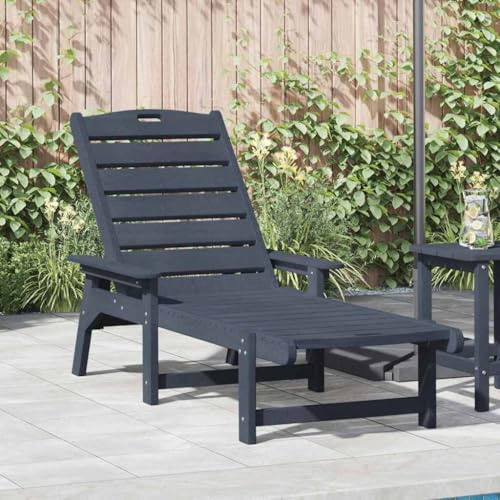 Youuihom Transat de Jardin Longue Moderne en Plastique Marine 53 x 162 x 98,5 cm Ajustable avec Accoudoirs pour Terrasse Balcon Bain de Soleil