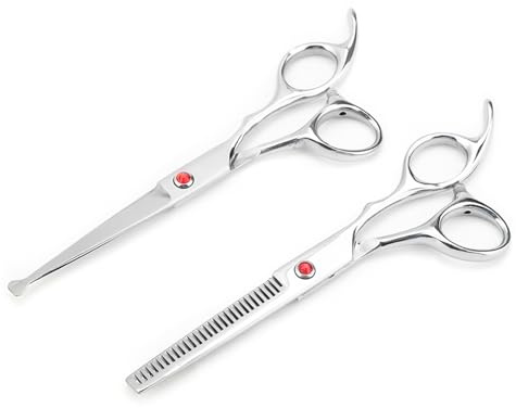 Pongnas Set di Forbici Professionali per Taglio Capelli, Set di Forbici per Parrucchiere, Barbiere di Famiglia, per Bambino, in Acciaio Inossidabile, Blu, Rosso (vite rossa)