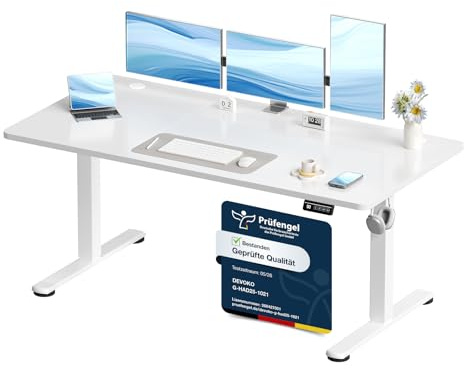 Devoko Elektrisch Höhenverstellbarer Schreibtisch 160 x 60cm,Weiß | Schreibtisch Höhenverstellbar Tisch, Steh-Sitz Bürotisch, Computertisch mit Memory-Funktion, Stehpult, Standing Desk