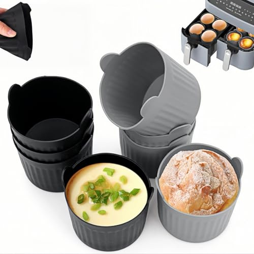 8 Stück Muffinform Silikon für Airfryer Wiederverwendbare, Heißluftfritteuse Auflaufförmchen, Airfryer Silikonform Eierform, Silikon-Auflaufförmchen für Luftfritteuse, Backofen, Muffins, Kuchen, Eier
