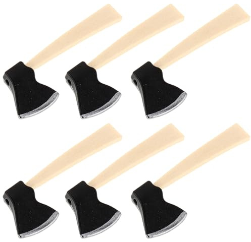 HEALSOPTHY Lot De 6 Miniatures avec Manche en Bois Et MéTal Accessoires De Jardin RéAlistes pour Maison De PoupéE Petite Hachette pour DéCorations d'halloween Et Projets D'Artisan