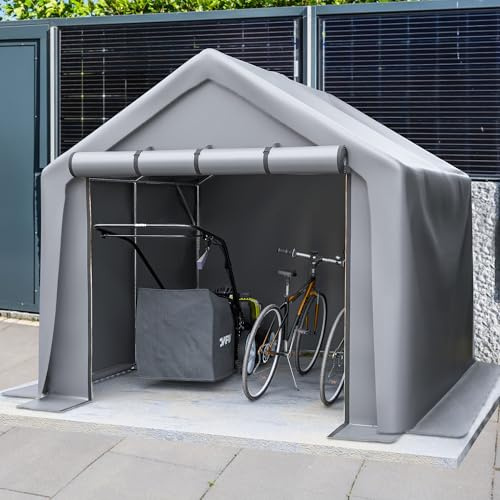 Sportello per attrezzi XXL, 244 x 241 x 217 cm, in metallo, per 4 biciclette, invernale, tenda da garage con porta a rotelle, in acciaio zincato, grigio scuro