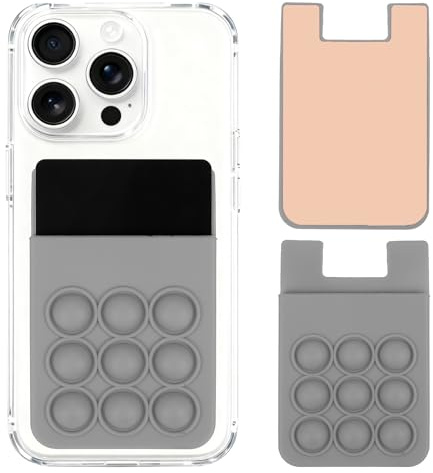 QUARKZMAN 2 Pezzi Portacarte Adesivo Per Telefono Portacarte Grigio Argento | In Silicone Autoadesivo Con Ventosa, Supporto Adesivo Per Telefono Con Slot Per Carte