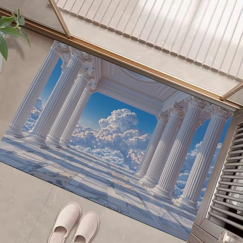 Alfombra Antideslizante Arquitectura Minimalista – Alfombras columnata y Nubes Lavable de Pelo Corto, Suave y Duradera – Ideal como Caminero Decorativo y Alfombra Moderna para el Hogar Azul