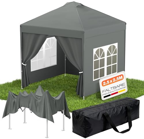 Huracan Garten Pavillon 2.5x2.5m mit abnehmbaren Seitenwänden, Faltpavillon Wasserdicht Stabil, Pop up Partyzelt Faltbar, Gartenpavillon, Höhenverstellbar Klappbar UV-Schutz Festivalzelt, Anthracite