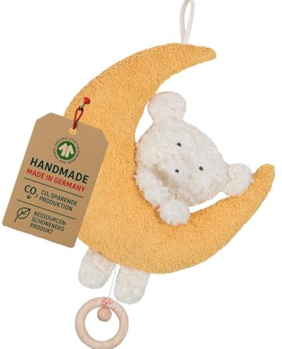 Efie Bio - Spieluhr Teddy auf Mond, kontrolliert biologischer Anbau (Organic), Made in Germany, GOTS Zertifiziert, nachhaltig, (Melodie LaLeLu)