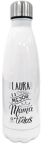 Botella Térmica Personalizada con Nombre, Diseño La Mejor Mamá de Todas, Color Blanco, Tapa de Acero Inoxidable, regalo día de la madre, regalo para mamá
