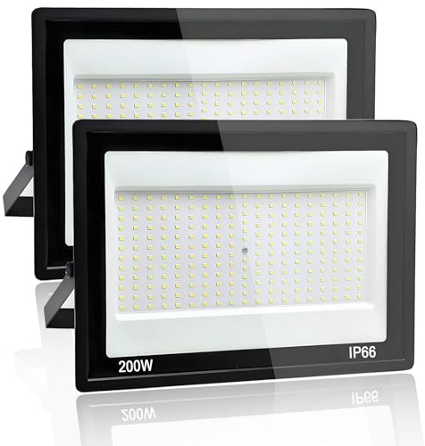 Yuaiosn 2 Piezas 200W Focos LED Exterior, 20000LM Proyector LED Exterior, Resistente al Agua IP66 Foco Proyector LED, 6500K Blanco Frío Floodlight para Patio, Terraza, Garaje, Jardín