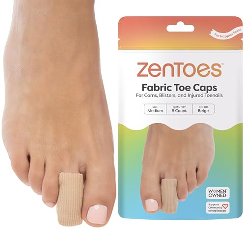 ZenToes Fabric Toe Protectors | Promotes Skin Hydration & Blister Prevention | Medical-Grade Gel Lining | Washable & Reusable Corn, Callus & Ingrown Toenail Relief Between Toes | Medium, 5-Pack