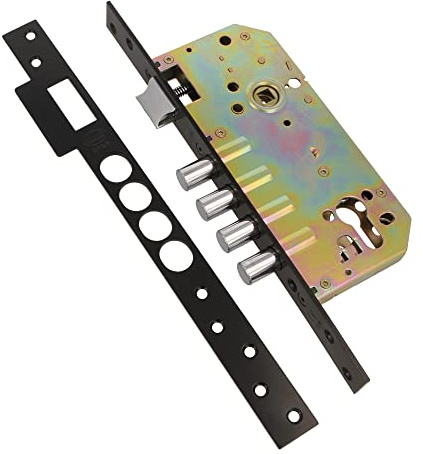 Amig - Serrure à mortaise avec boulets pour portes en bois Mod. 100 | 50/85 mm | Avec cylindre et bouclier de sécurité | Poignée réversible | Acier fini noir